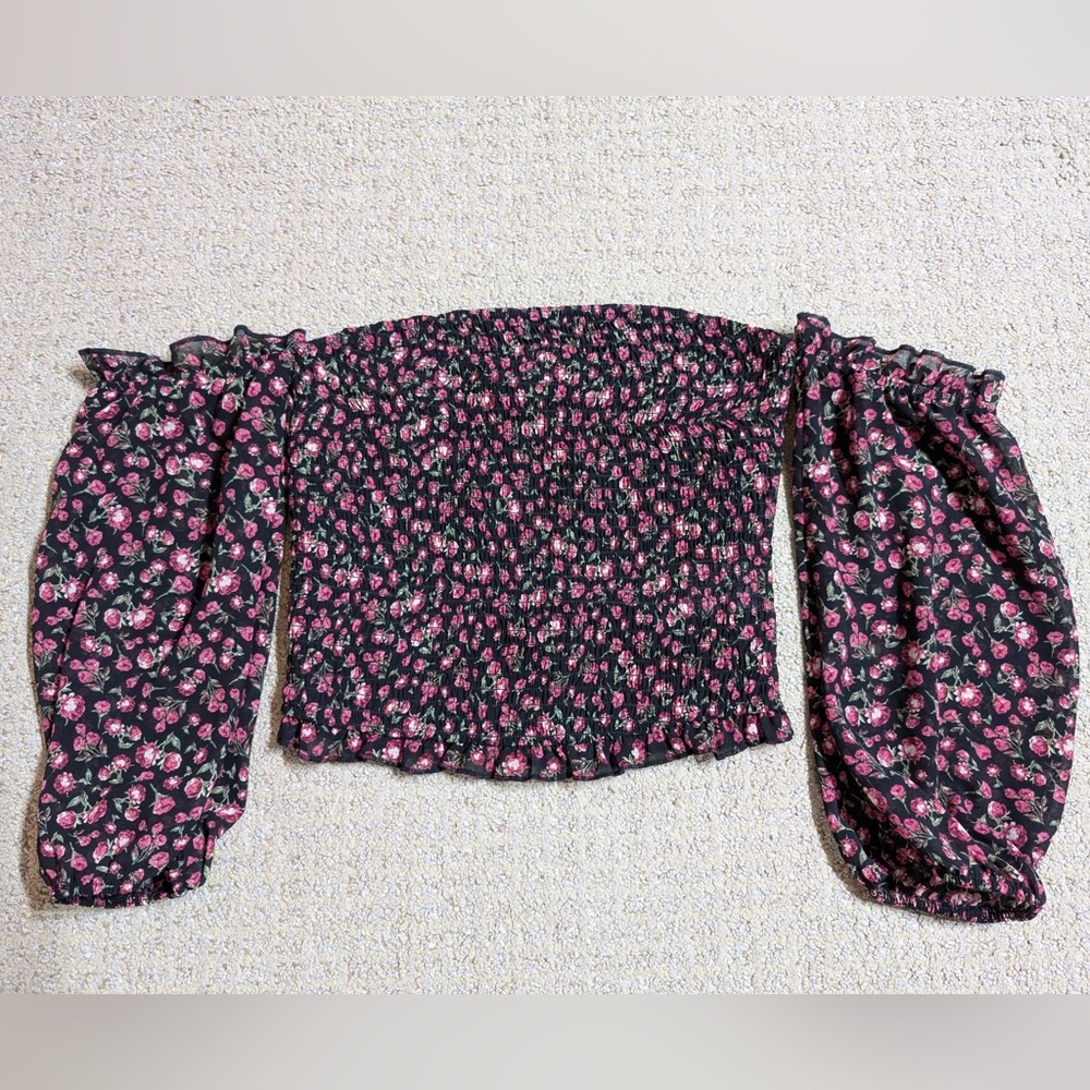 Wild Fable - smocked off the shoulder crop top